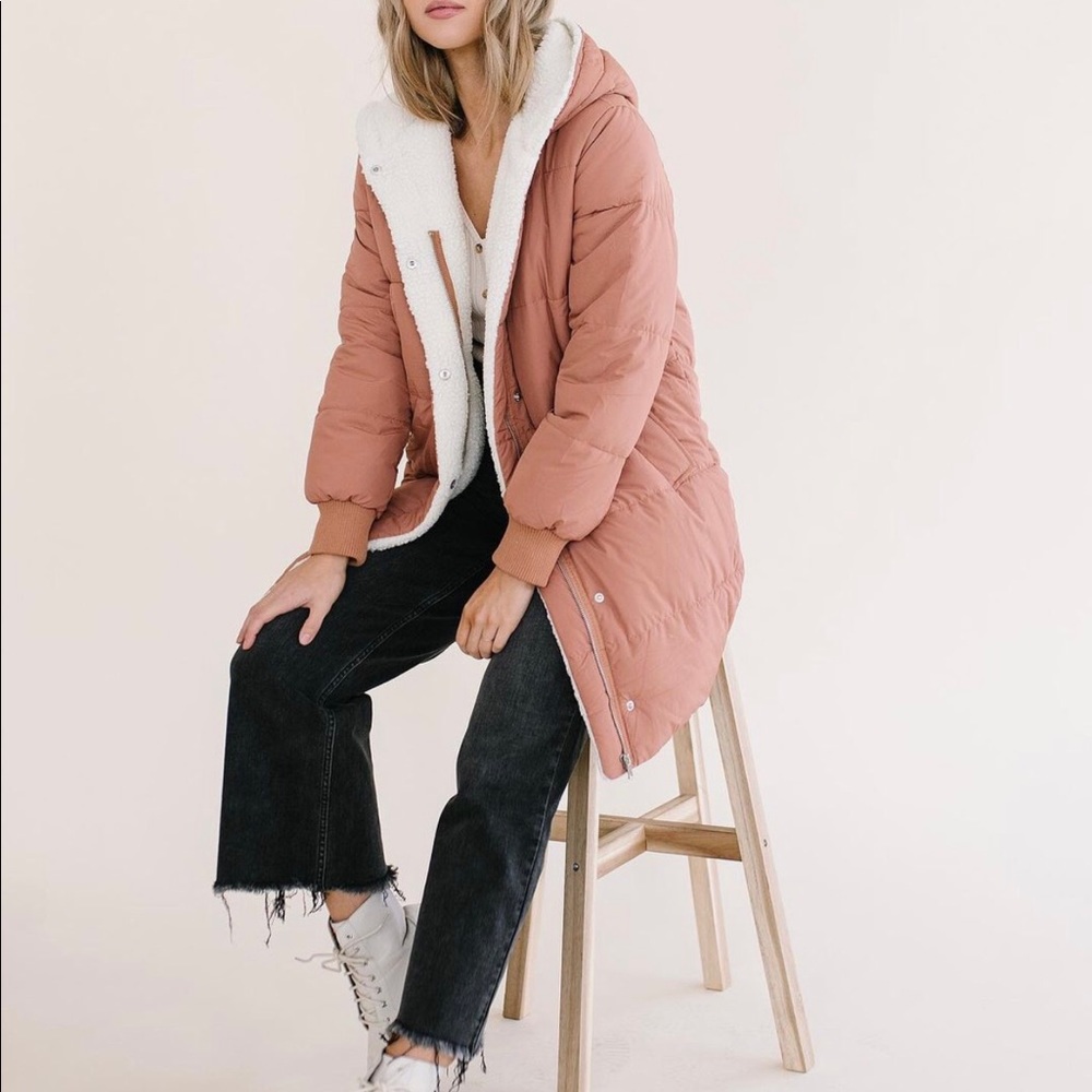 The Stockplace puffer coat in terra cotta